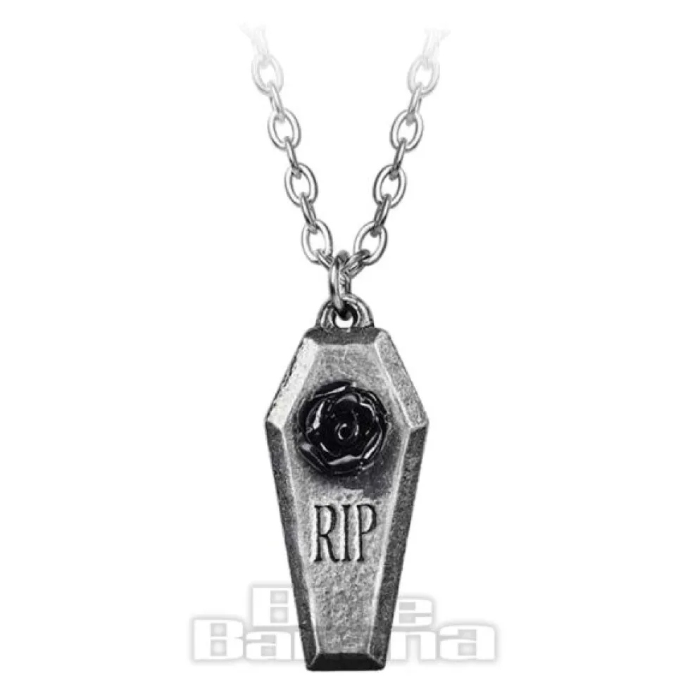Alchemy Gothic RIP Rose Pendant Necklace (Silver)