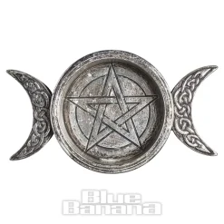 Alchemy Triple Moon Trinket Dish & Candle Holder (Silver)