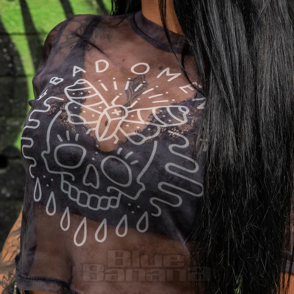 Bad Omens Moth Skull Mesh Crop T-Shirt (Black)