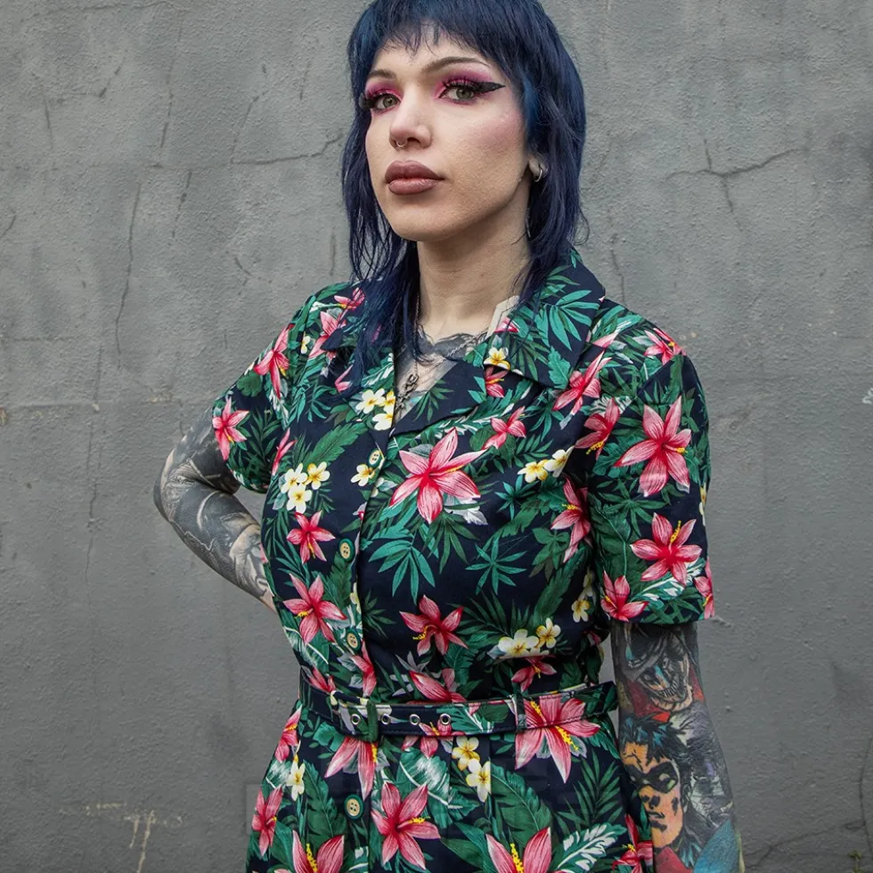 Banned Tropical Kate Dress (Navy)