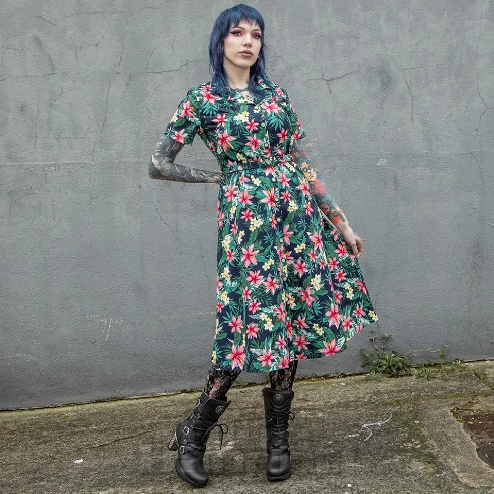 Banned Tropical Kate Dress (Navy)