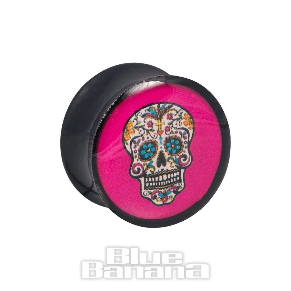Blue Banana Acrylic Sugarskull Ear Plug 4-22mm (Pink)