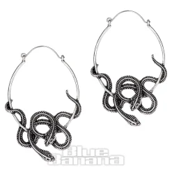 Blue Banana Antique Snakes Plug Hoops (Silver)