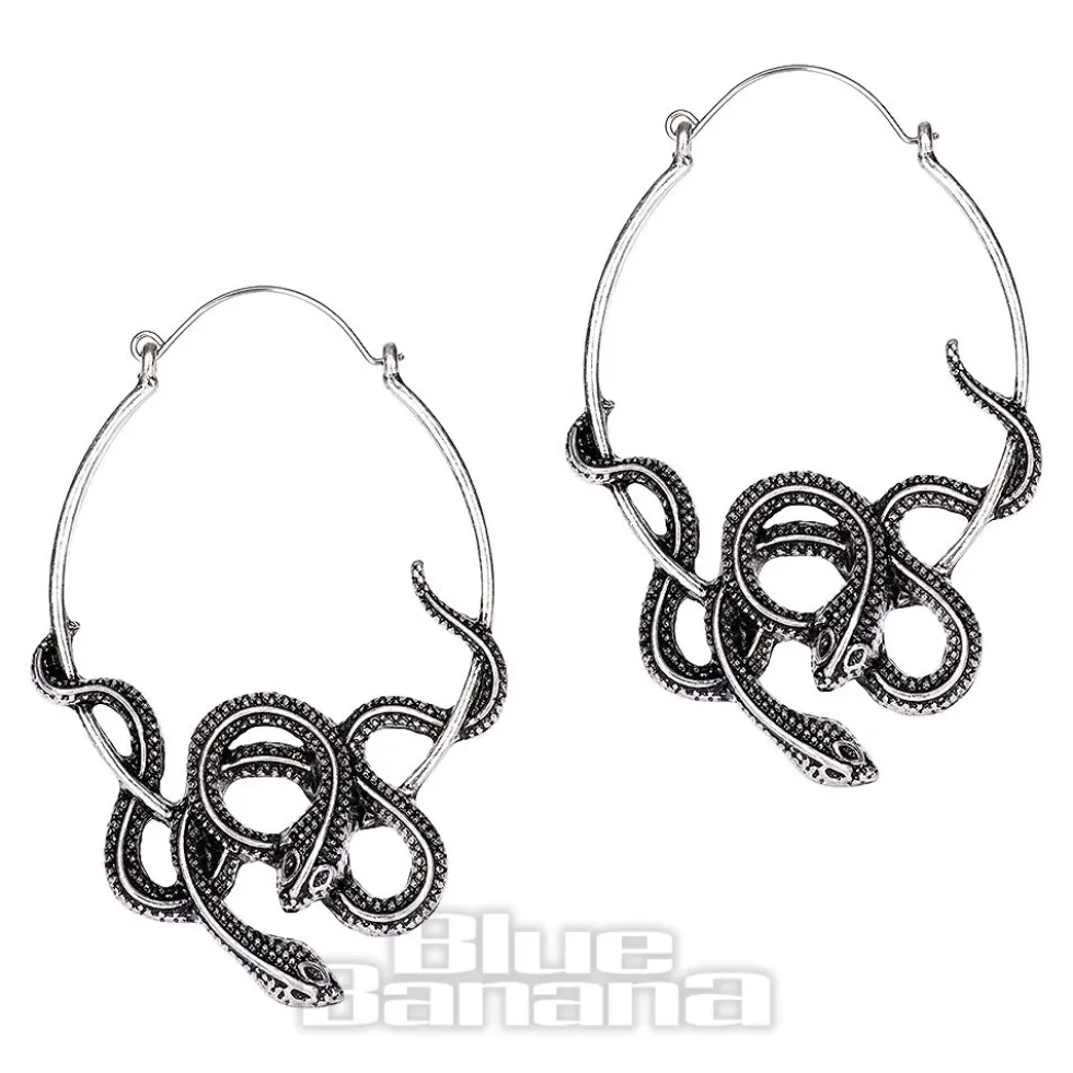 Blue Banana Antique Snakes Plug Hoops (Silver)