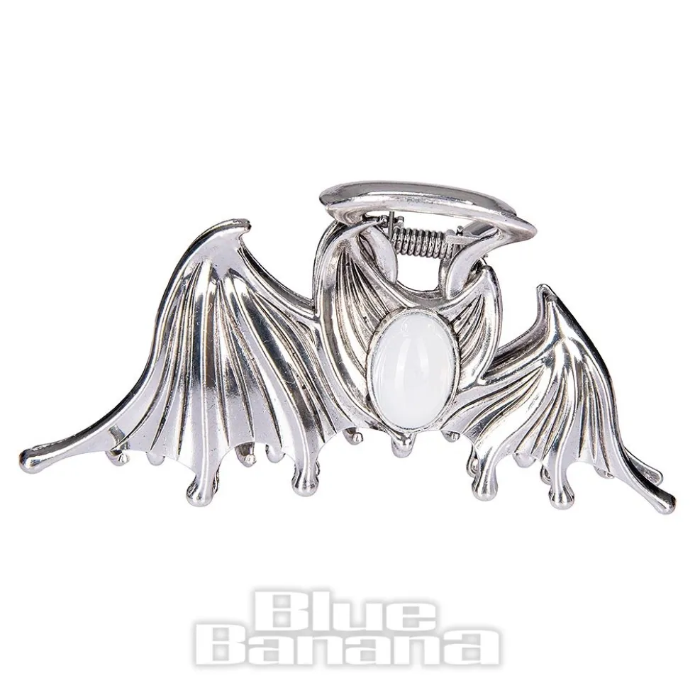 Blue Banana Bat & Stone Hair Clip (Silver)