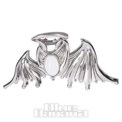 Blue Banana Bat & Stone Hair Clip (Silver)