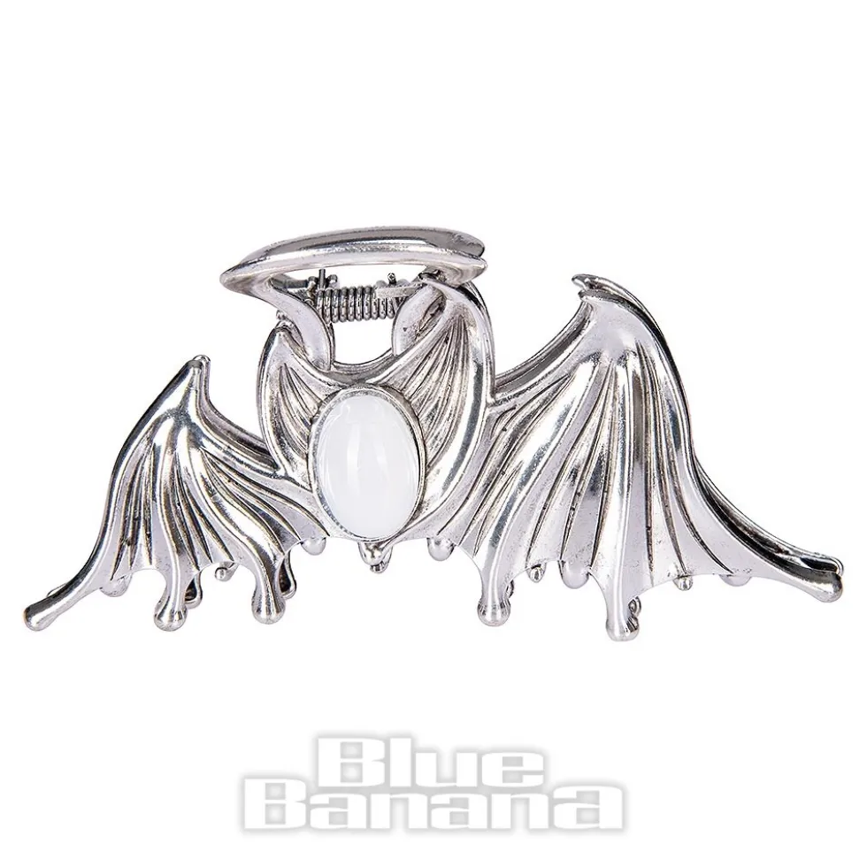 Blue Banana Bat & Stone Hair Clip (Silver)