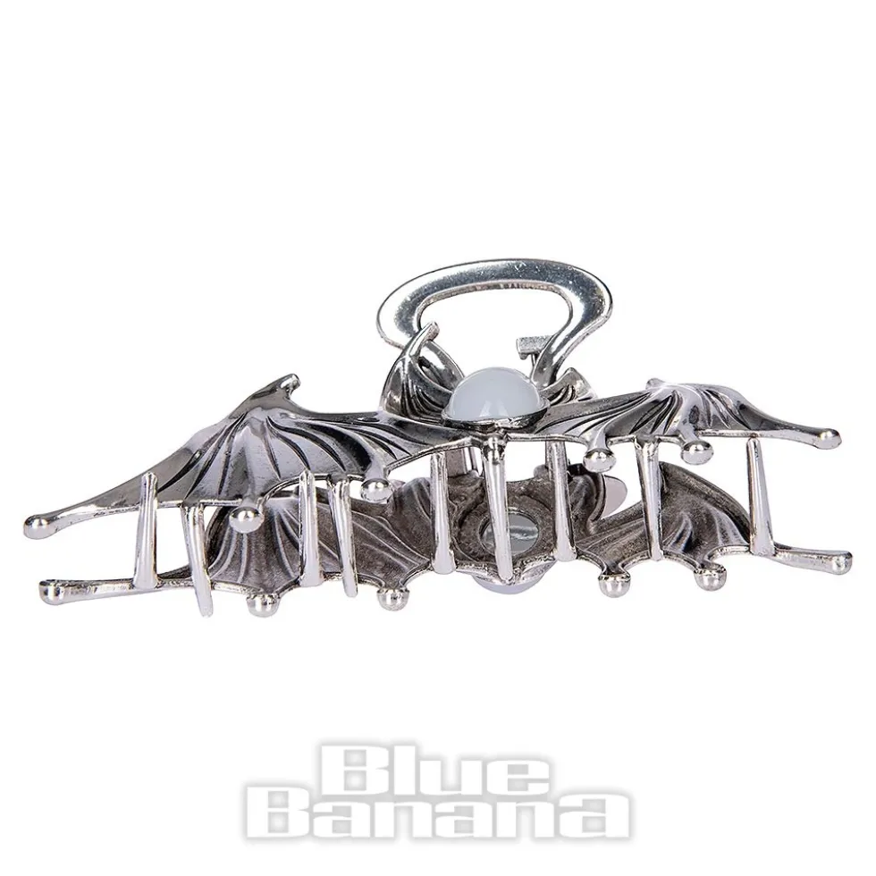 Blue Banana Bat & Stone Hair Clip (Silver)