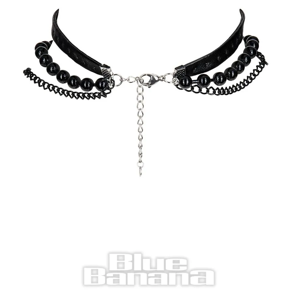 Blue Banana Beaded Cross Choker (Black)