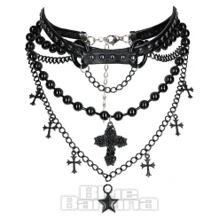 Blue Banana Beaded Cross Choker (Black)