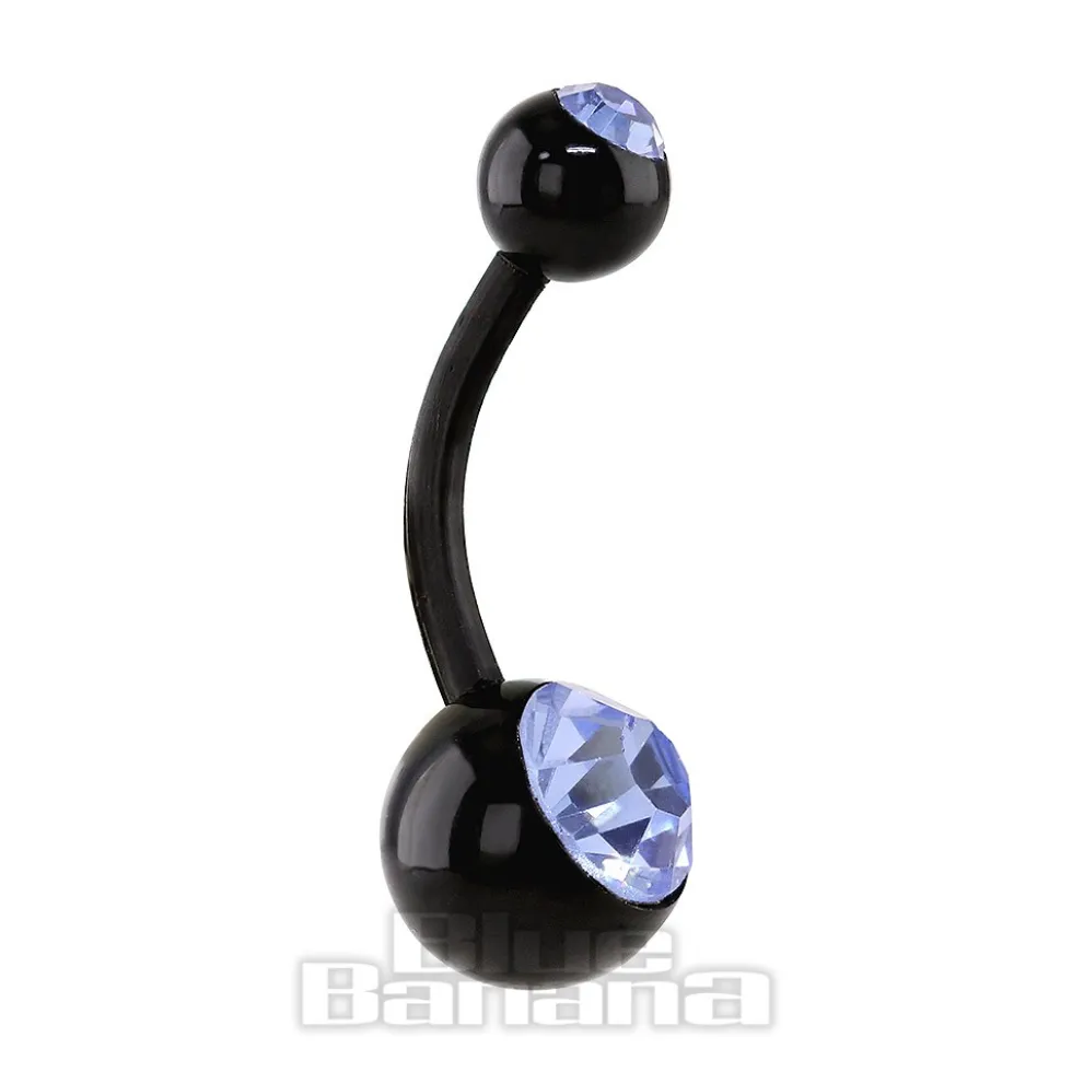 Blue Banana Black Acrylic 1.6mm Double Jewelled Navel Bar (Sapphire Stone)