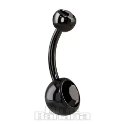Blue Banana Black Titanium 1.6mm Double Jewelled Navel Bar (Black)