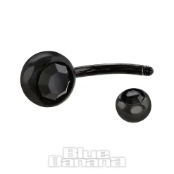 Blue Banana Black Titanium 1.6mm Double Jewelled Navel Bar (Black)