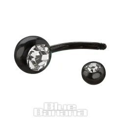 Blue Banana Black Titanium 1.6mm Double Jewelled Navel Bar (Crystal)