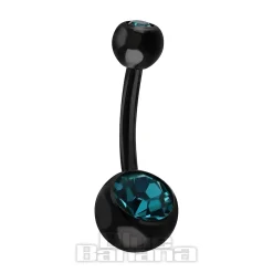 Blue Banana Black Titanium 1.6mm Internally Threaded Double Jewelled Navel Bar (Zircon)