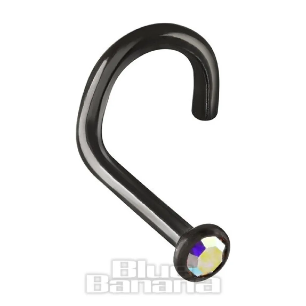 Blue Banana Black Titanium 2.0mm Nose Stud (Aurora Borealis)