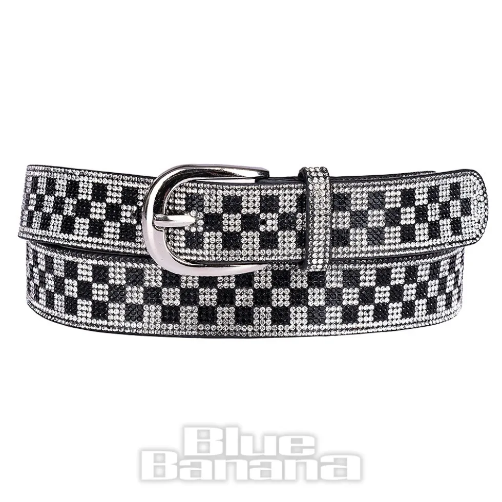 Blue Banana Checkerboard Crystal Belt (Black/White)
