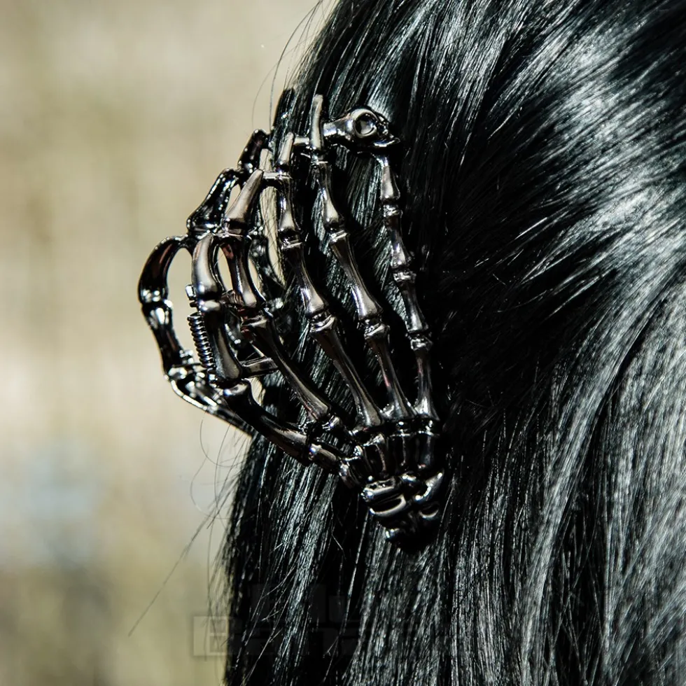 Blue Banana Claw Skeleton Hand Hair Clip (Black)
