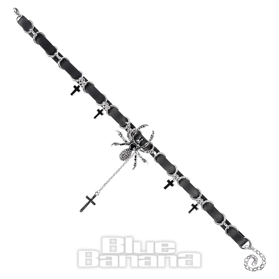 Blue Banana Crosses & Spiders Choker (Black/Siver)