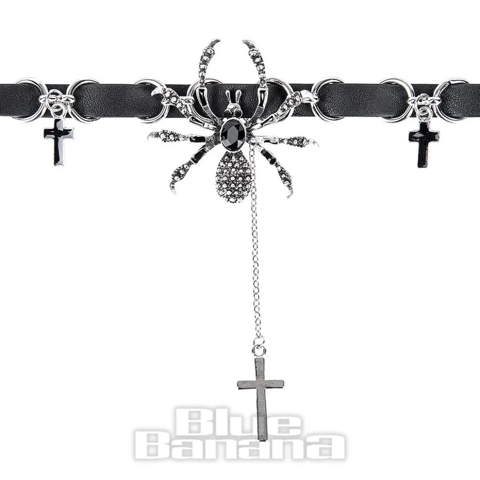 Blue Banana Crosses & Spiders Choker (Black/Siver)
