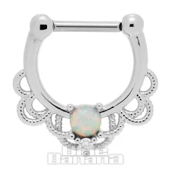 Blue Banana Crystal/Opal Surgical Steel Hinged Segment Ring (Silver)