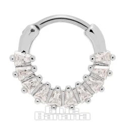 Blue Banana Crystal Squares Surgical Steel Hinged Segment Ring (Silver)