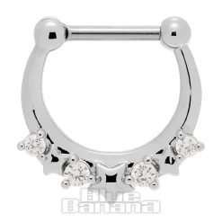 Blue Banana Crystal Star Surgical Steel Hinged Segment Ring (Silver)