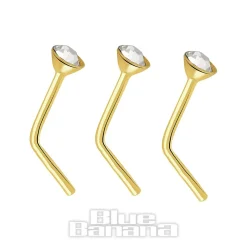 Blue Banana 9ct Gold 0.5mm Jewelled Nose Studs (Pack of 3)