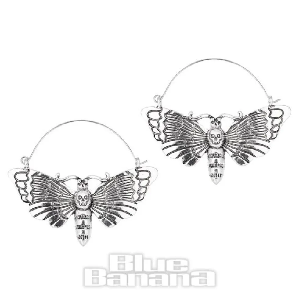 Blue Banana Deathmoth Stainless Steel Plughoop Skull (Silver)