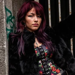 Blue Banana Faux Fur Zip Jacket (Black)