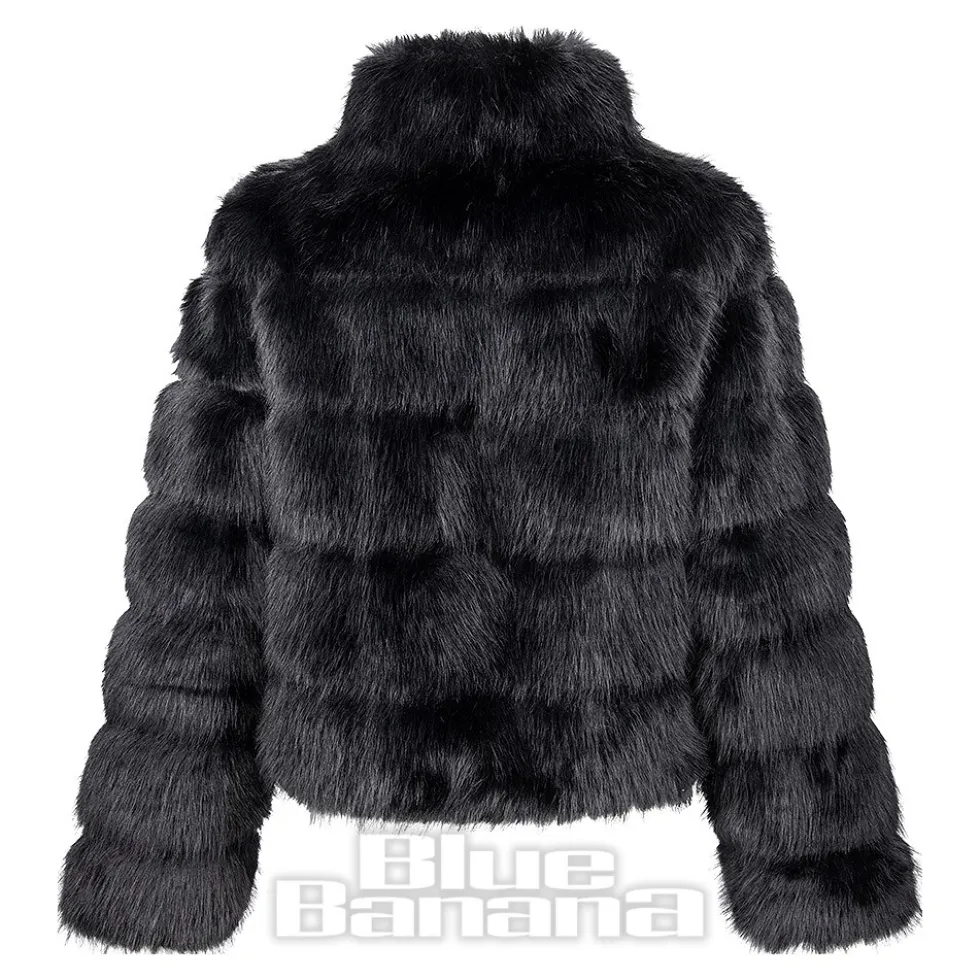 Blue Banana Faux Fur Zip Jacket (Black)