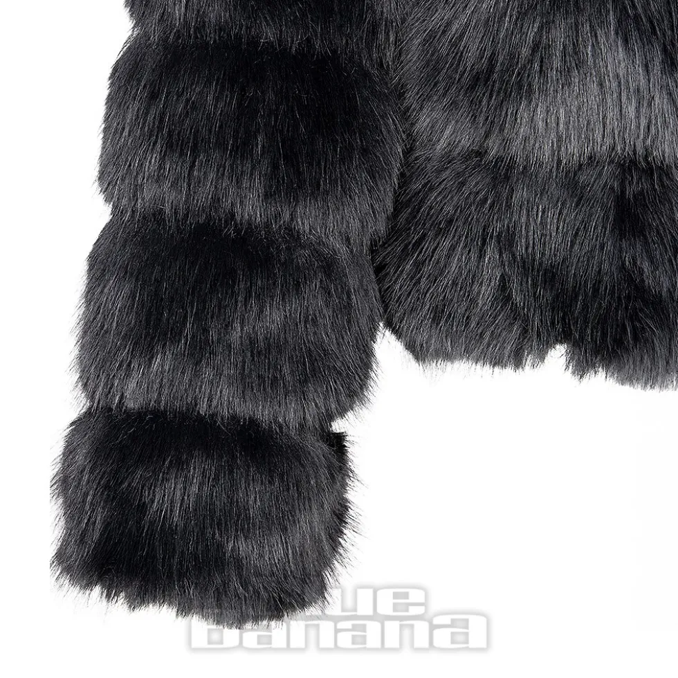 Blue Banana Faux Fur Zip Jacket (Black)