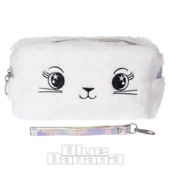 Blue Banana Fluffy Cat Makeup Bag (White)