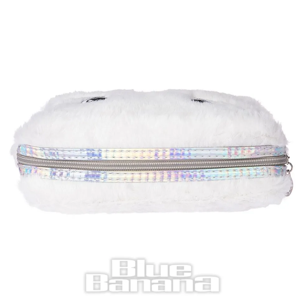 Blue Banana Fluffy Cat Makeup Bag (White)