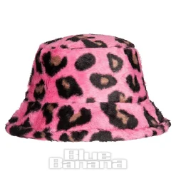 Blue Banana Fluffy Leopard Bucket Hat (Pink)
