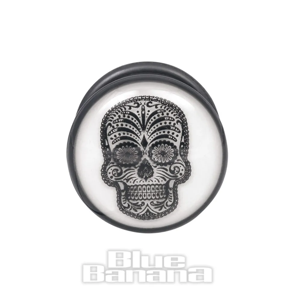 Blue Banana Glow In The Dark Sugar Skull Plug (White)