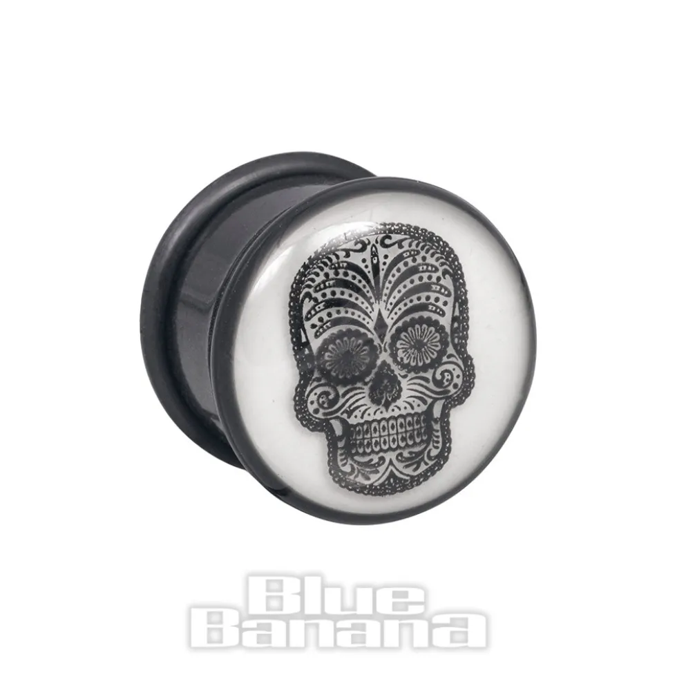 Blue Banana Glow In The Dark Sugar Skull Plug (White)