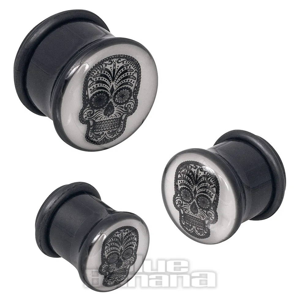 Blue Banana Glow In The Dark Sugar Skull Plug (White)