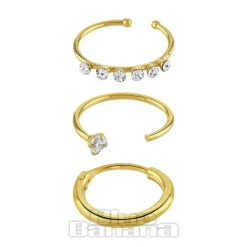 Blue Banana Gold Assorted Nose Rings (3 Pack)
