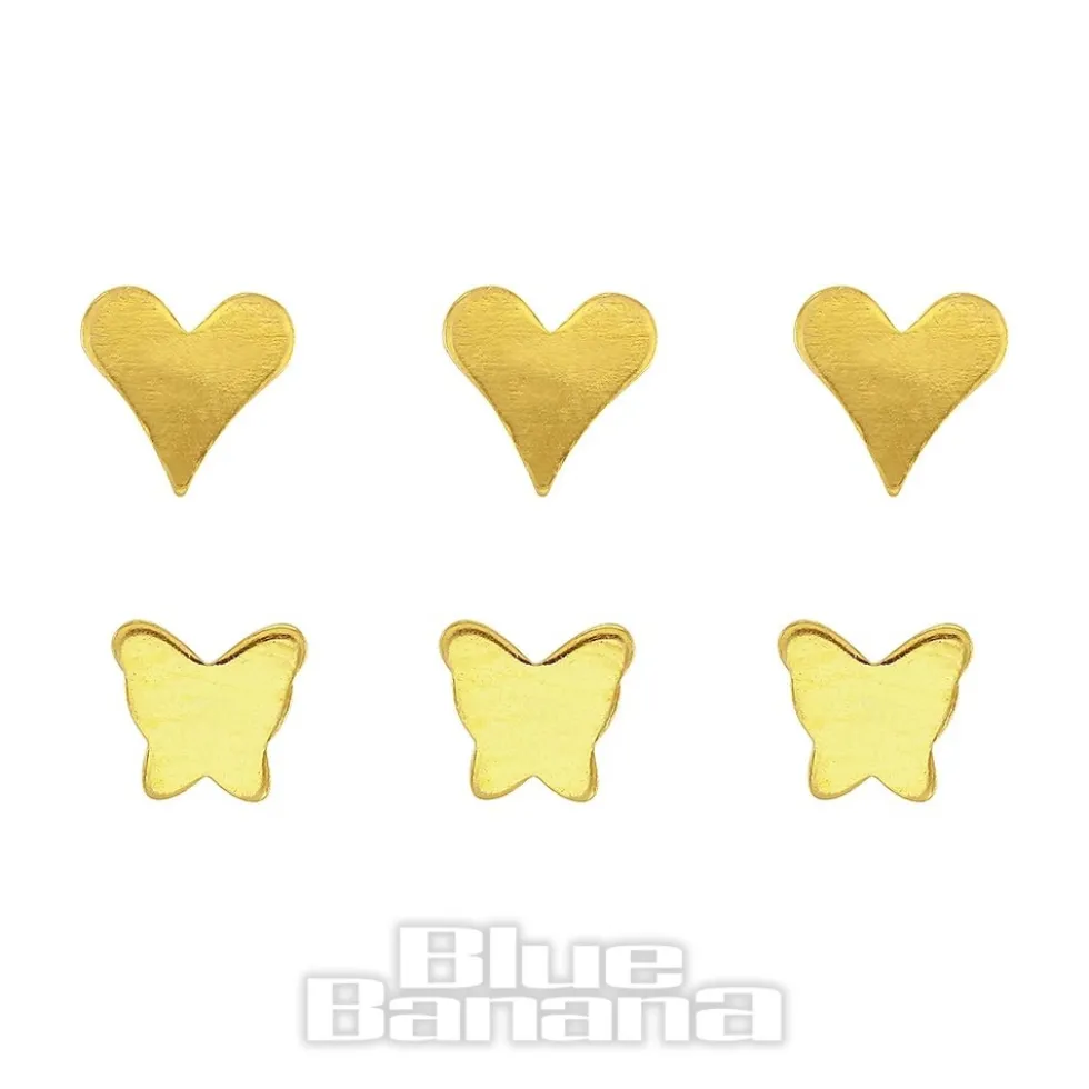 Blue Banana Gold Butterfly Heart Nose Studs (6 Pack)