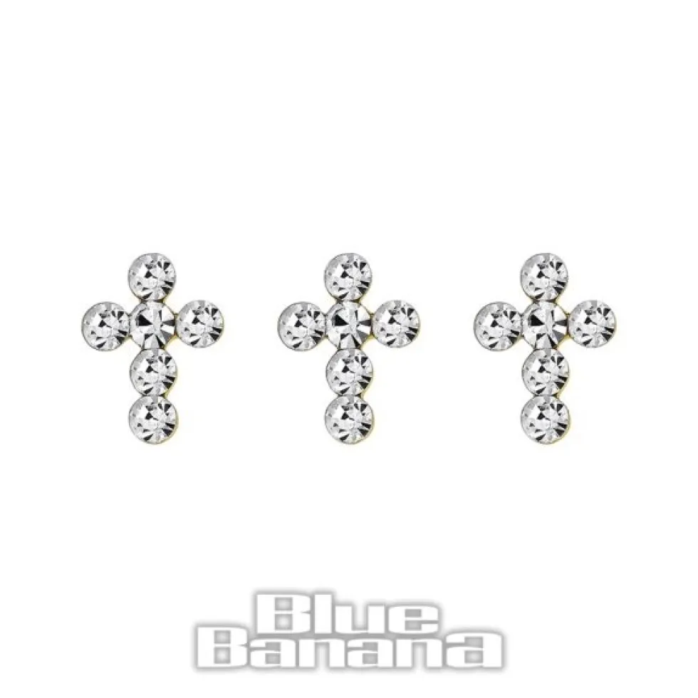 Blue Banana Gold Cross & Gem Nose Studs (3 Pack)