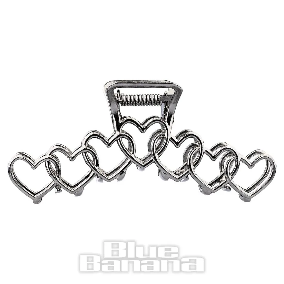 Blue Banana Hearts Hair Clip (Silver)