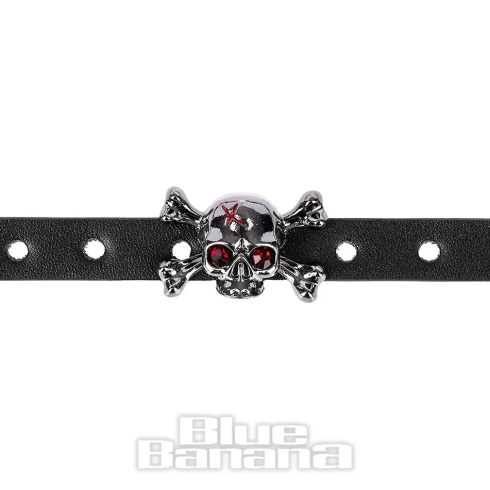 Blue Banana Heart & Skull Chain Choker (Black/Silver)