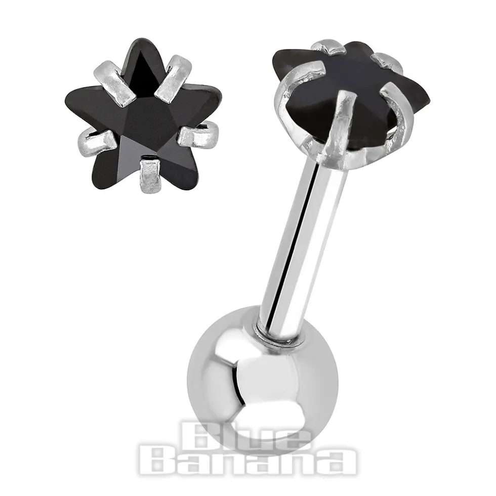 Blue Banana Jewel Star 1.2 x 6mm Tragus Bar (Black)