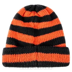 Blue Banana Knitted Stripe Beanie (Black/Orange)