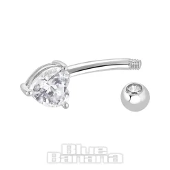 Blue Banana 14K White Gold 1.6 X 10mm Cubic Zirconia Double Jewelled Navel Bar (Clear)