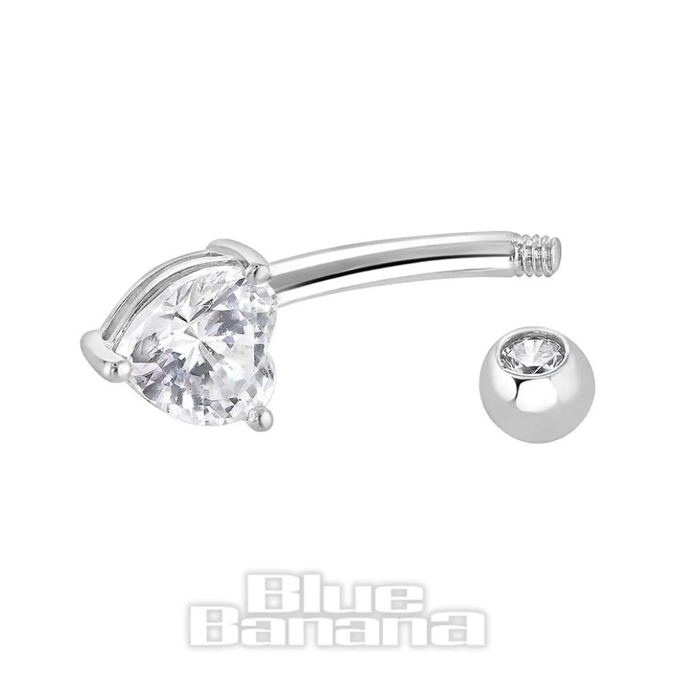 Blue Banana 14K White Gold 1.6 X 10mm Cubic Zirconia Double Jewelled Navel Bar (Clear)