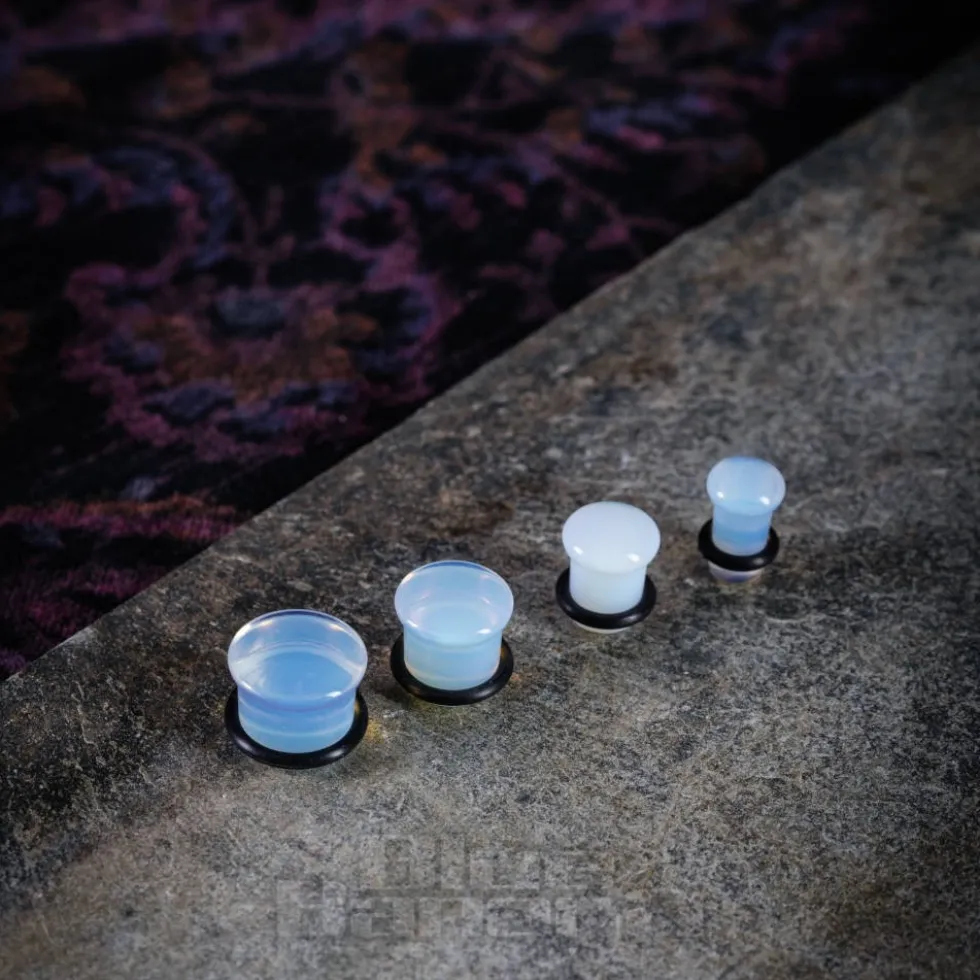 Blue Banana Moonstone Gemstone Ear Plug 4-16mm (Opal White)