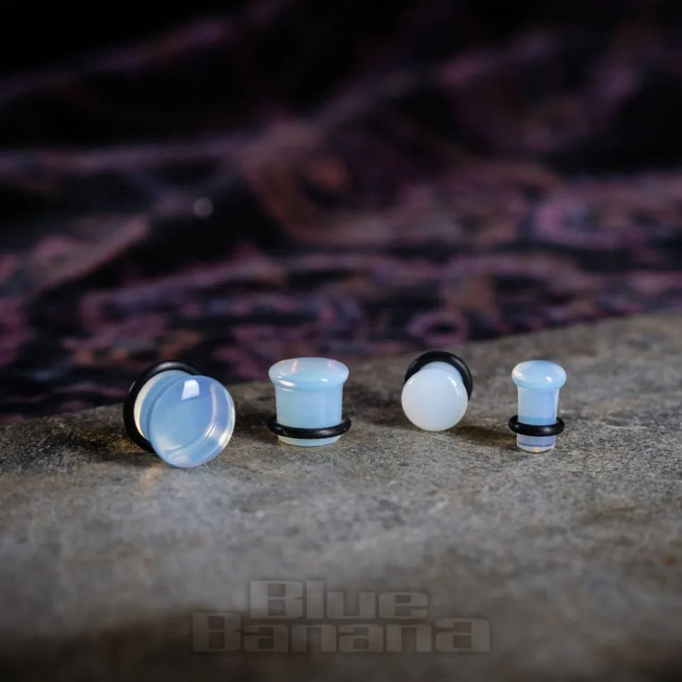 Blue Banana Moonstone Gemstone Ear Plug 4-16mm (Opal White)
