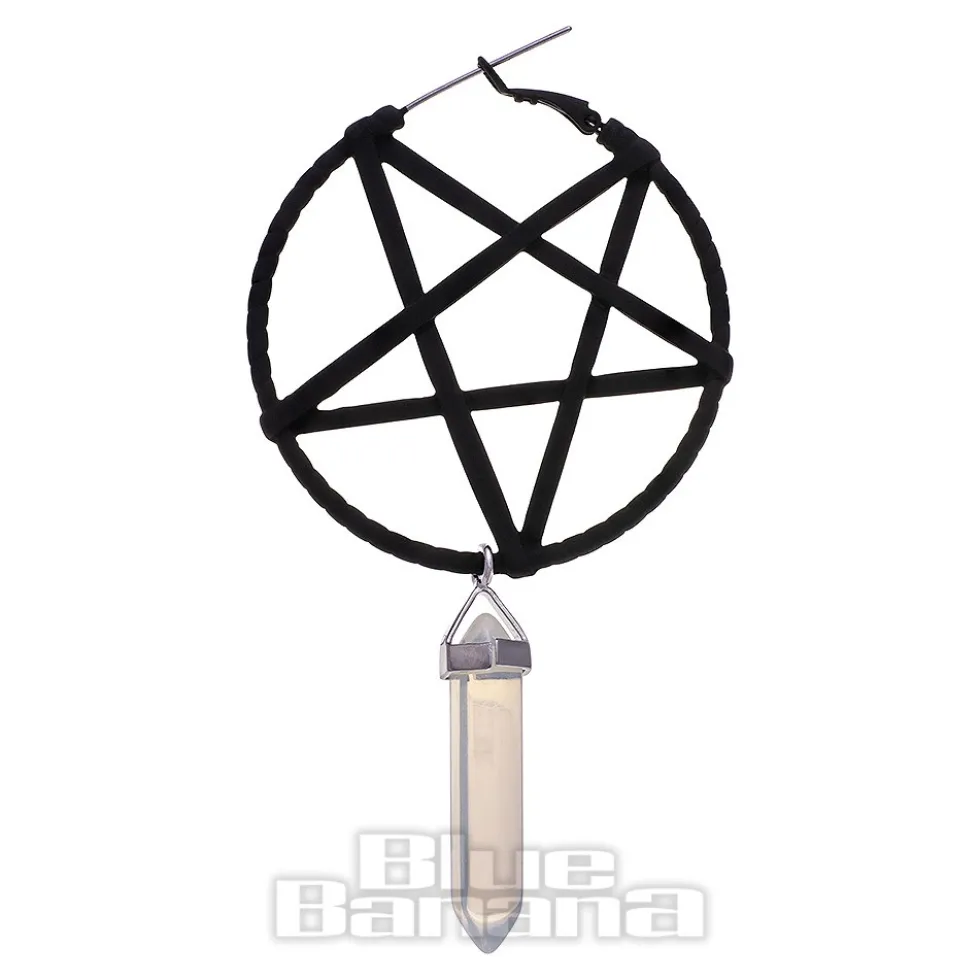 Blue Banana Pentagram Opalite Plug Hoop Earrings (Black)
